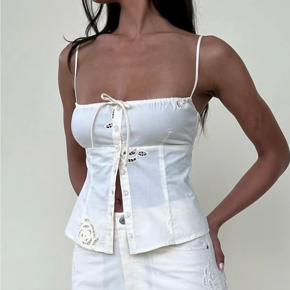 WeWoreWhat Cream Camisole with Lace Details